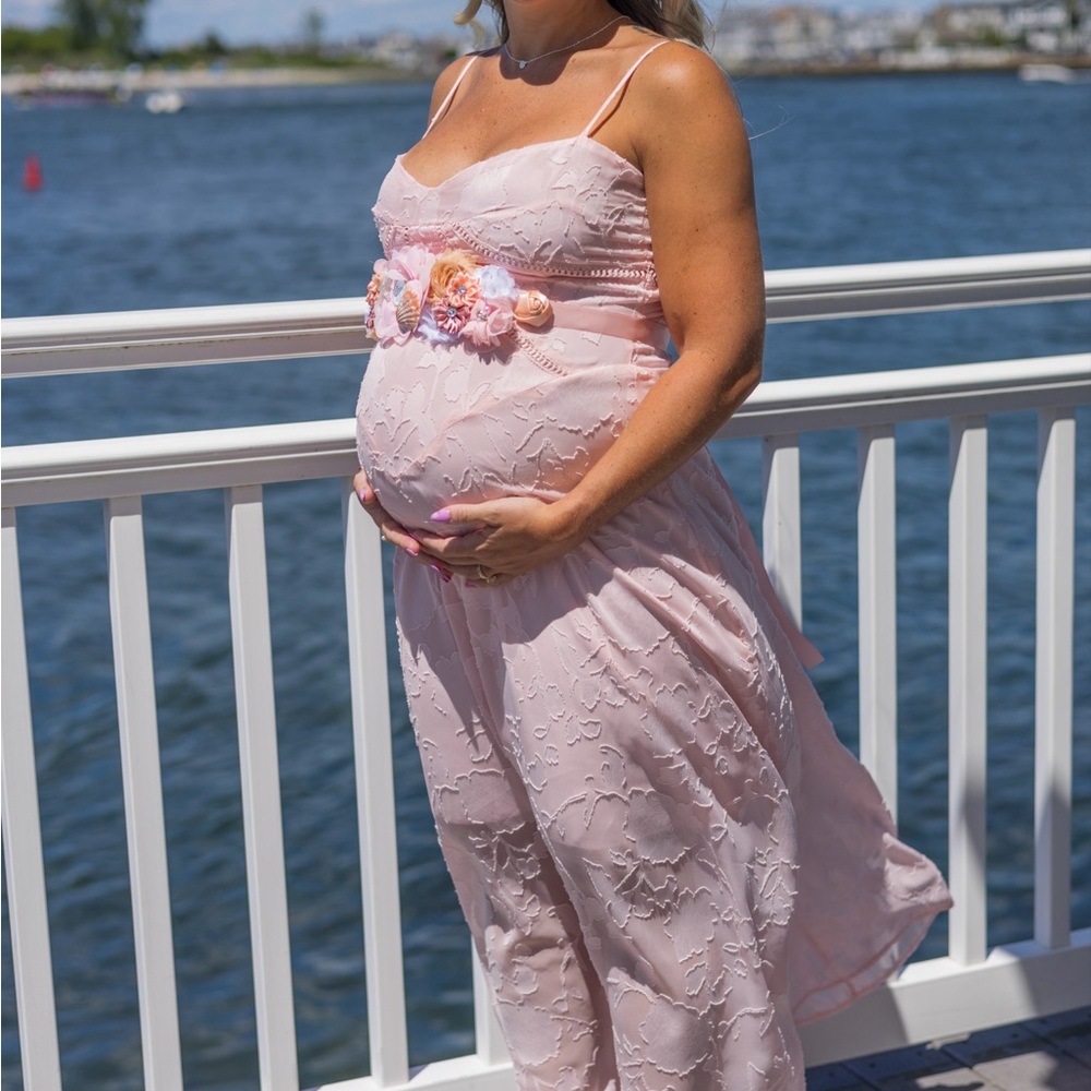 Elegant Pink Strapless Maternity Dress